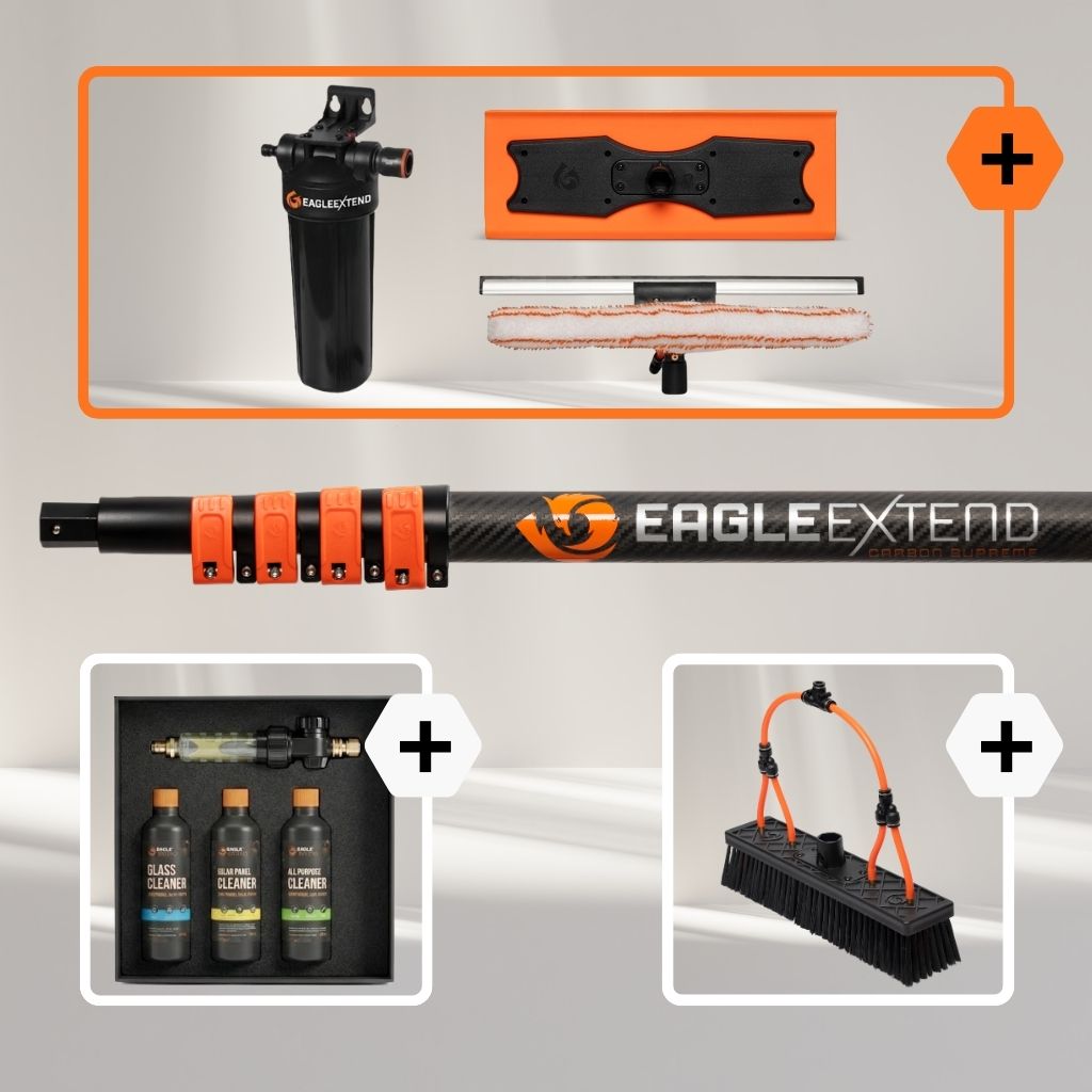 Teleskopstange Carbonfaser 3K Supreme + Bundle Glas und Solarpaneele Fleckenfrei